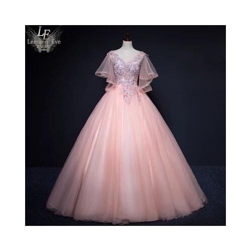 Luxury bean pink ruffled sleeve princess cosplay wonderland medieval dress Renaissance gown queen Victoria Belle Ball