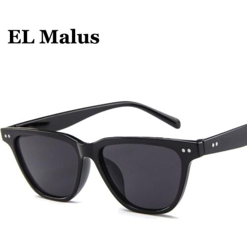 [EL Malus]Thin Square Frame Sunglasses Women Female Red Tan Lens Mirror Black Shades Sexy Ladies Sun Glasses Brand Designer