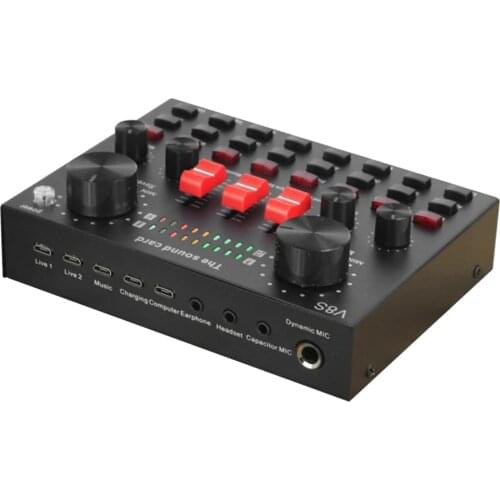 V8S External Sound Card Live Stream Audio Mixer for PC Stereo Live Broadcast