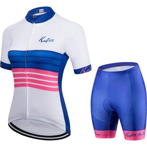 Cycling Kafitt 2021 Summer Fabric Ladies Cycling Jersey Set Womens Two Pieces Bicycle Bib Shorts Bike MTB Pants Sport Wear Suit