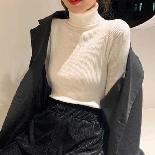 Women New Ribbed Pullover Knitted Sweater Long Sleeve Turtleneck Slim Jumper Soft Warm Pull Femme Autumn Winter Thick Sweater