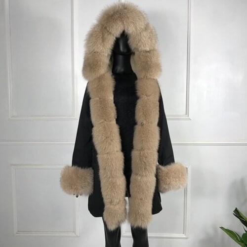 Womens Winter Jacket Coat Parkas Female Plus-Size Outerwear Real Fox Fur Collar Rabbit Fur Lined Thick Overcoat Fashion Casual