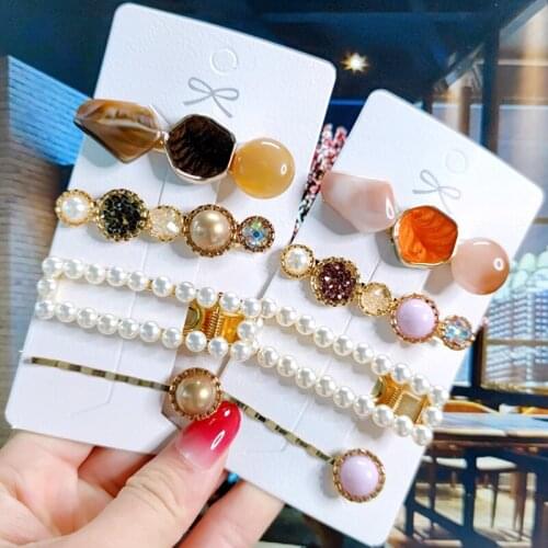 Women Hair Accessories Hairpins Set Imitation Pearl Acrylic Barrettes Fashion Smiley Hair Clips Girls Hairgrip Headwear Jewelry