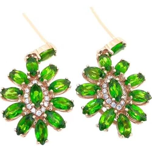 S925 silver natural green diopside gem drop earrings natural gemstone women fashion Sun flower women birthday party gift jewelry