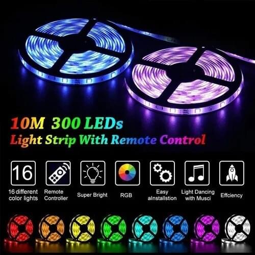 10M 5050 RGB 300 LED Strip Light+Bluetooth APP Control 24-key IR Remote Control