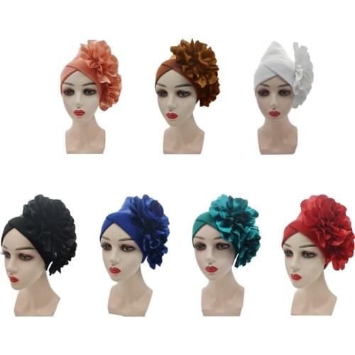 2021 Noble Turban Cap for Women Soft Flower Muslim Hijab Hats Female Inner Hijab Caps Indian Bonnet Wrap Head Scarf African Caps