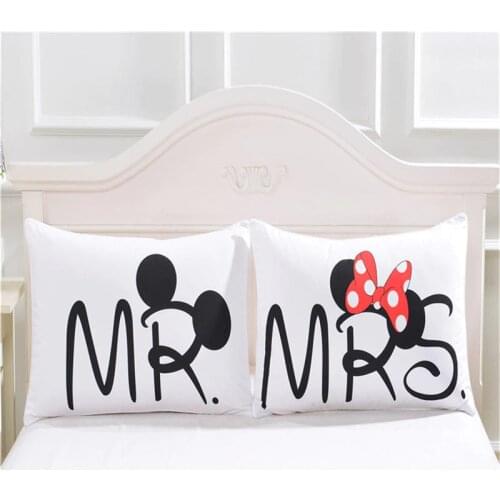 Disney Mickey Minnie Mouse 3D Pillowcases Black White Red 2pcs/Set Couple Lover Gift Mr Mrs Pillow Cover Shams 50x90cm gifts