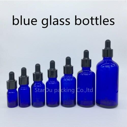 5ml, 10ml,15ml,20ml,30ML,50ml,100ml blue Glass Bottle With black Dropper Essential Oil Bottle , blue Perfume bottles 200pcs