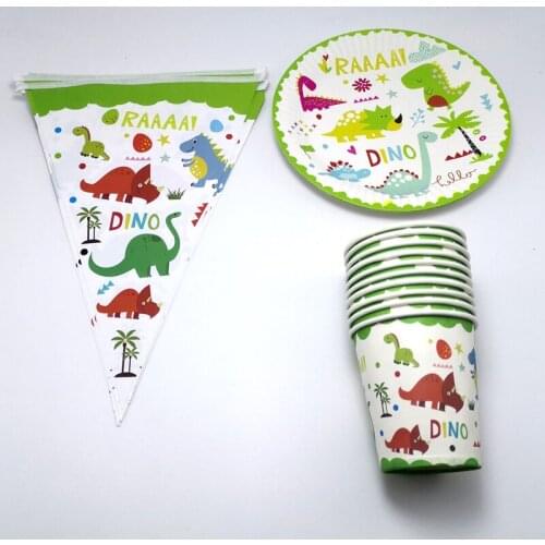 50pcs/lot Happy Birthday Party Dinosaur Theme Plates Dishes Baby Shower Flags Cups Decoration Banner Boys Favors Tableware Set