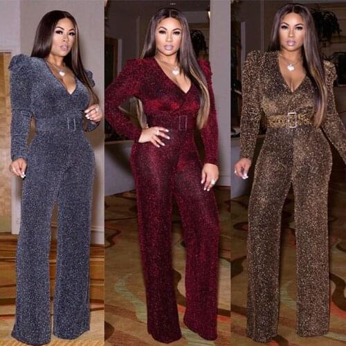 African Jumpsuit For Women 2020 Africa Clothing Long sleeve With Belt Party Club Rompers Autumn Fashion Elastic Africa Jumpsuit