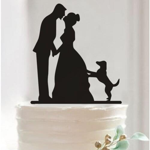 Black Acrylic Wedding Cake Topper Cake Stand Topper with Pet Dogs Wedding Cake Top Decoration