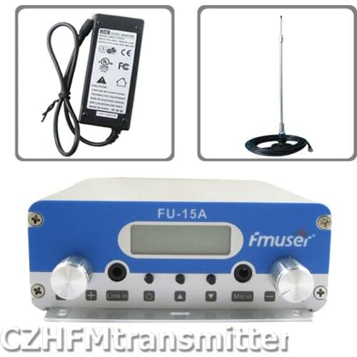 FMUSER FU-15A V1.0 FM stereo PLL broadcast transmitter+car sucker antenna+power adapter 87.5-108MHZ