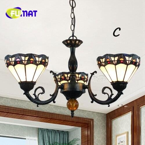 FUMAT European Retro creative Tiffany Stained Glass Romantic Bedroom Restaurant Teahouse Cafe Three-headed Art Chandelier
