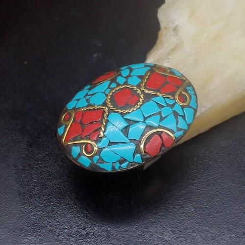 Gemstonefactory Jewelry Big Promotion Single Unique Yellow Gold Plated Turquoise Red Coral Women Men Gifts Rings 8.5# 20212749