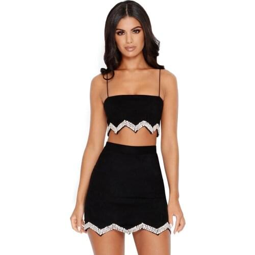 Graceful Spaghetti Strap Camisole Beaded Wavy Two Piece Sleeveless Strapless Mini Sheath Dress Set