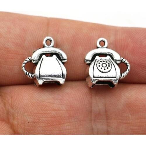 JAKONGO Antique Silver Plated Vingate Telephone Charms for Jewelry Making Bracelet Findings DIY Accessories 15x13mm 10pcs/lot