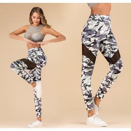 Camo See-through Gauze Fitness Sports Pants Womens Exercise Push-ups Running Leggings Fashion Gym Casual Pantses Women