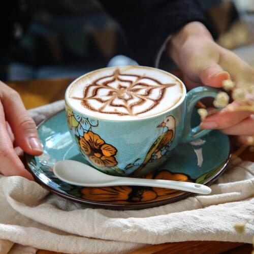 Ceramic Coffee Cup And Saucer Set Espresso Cappuccino Latte Mugs Creative Chinese Retro Style Hand-painted Household
