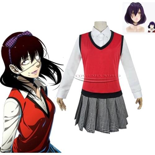 New Kakegurui Midari Ikishima Cosplay Anime Costume Female student JK School Uniform Vest Skirt Vest Clothing with Halloween Wig