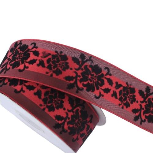 BiPaZiJi 25 Yards 4.0CM Wine red Printed Ribbon Transparent Organza - Very Suitable for Making Bows, Wreaths, DIY Process