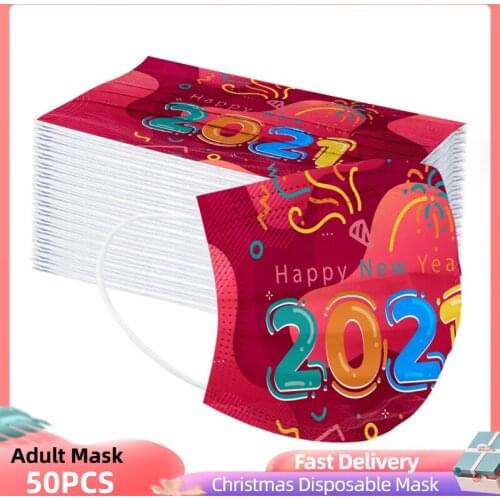 50pcs Mascarillas New Year Adults Masks Christmas Disposable Masks Industry Three-layer Masks Halloween Mask Cosplay