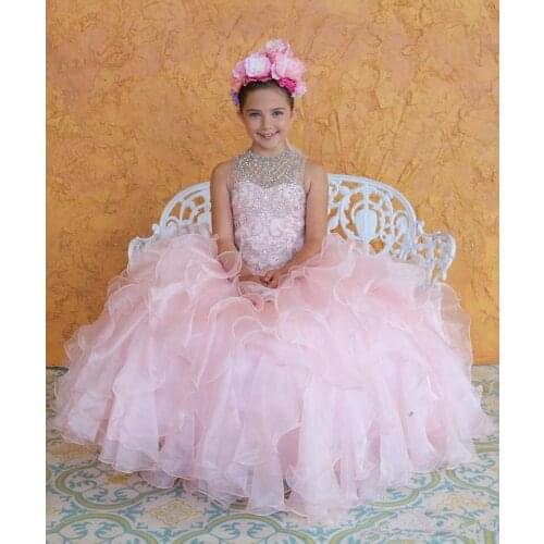 Lovely Baby Princess Flower Girls' Dresses Luxury Beaded Lace Up Back Pageant Party Gowns Ruffles Organza Birthday Dress