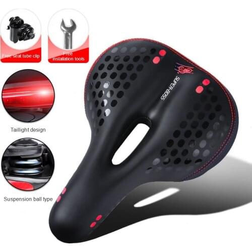 Saddle Comfortable Wide Bicycle Mtb Cushioned Seat At Night Reflective Hollow Soft Antislip Shock Absorber For Road Bike