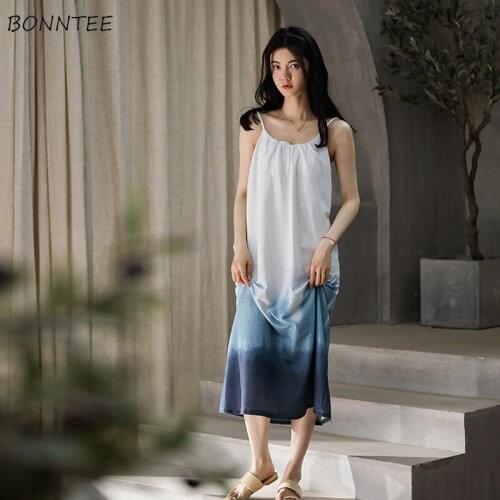 Nightgowns Women Sleeveless Gradient New Designer Ankle-length Loose Soft Sleepwear Chic Summer Ins Elegant Lady Lovely Female