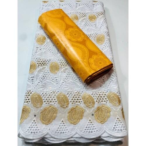 2021 African Style New White Gold Swiss Voile Lace Fabric With Hole Lace With Bazin Riche Handmade Bazin 2.5+2.5yards VKM115