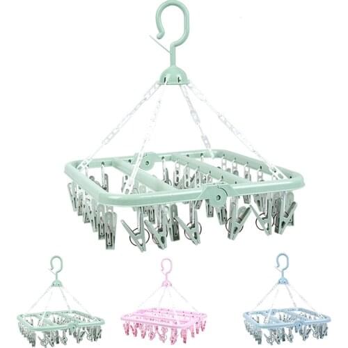 Folding Clothing Hangers with 36 Clips Travel Portable Socks Underwear Drying Racks Home Wardrobe Finishing Storage Holders