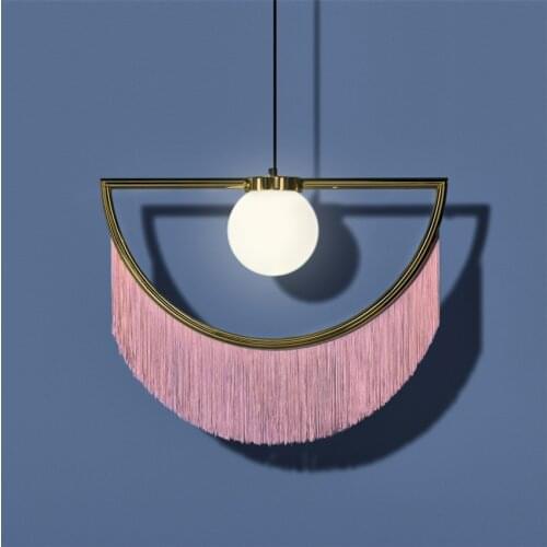 Modern Nordic Semi-circular Eyes Fringed Pendant Lights Girl Heart Pink Glass Lamp Princess Room Bedroom Hanging Lights Fixtures