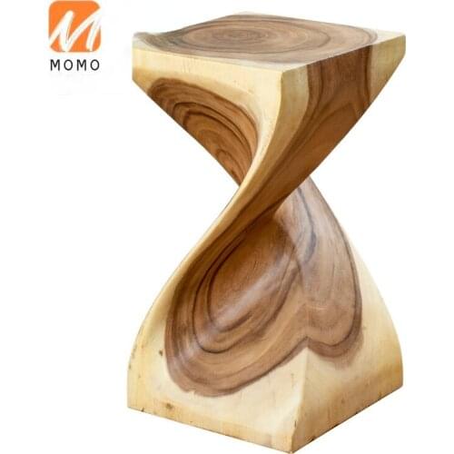 High-End Luxury Solid Wood Stool B & B Tea Table European Sofa Horn Caving Wooden Base Retro Wooden Pile