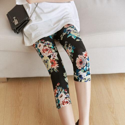 CUHAKCI Summer Floral Print Women Fitness Legging Workout Trousers Ladies Active High Waist Pants White Capris Jegging