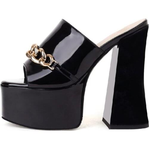 2021 New Super High Slippers Heel Height 15cm Women Shoes Plus Big Size 46 Women Slippers Square Heel Platform 5.5cm Slippers