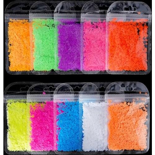 1Bag Mixed Fluorescence Butterfly Shape Nail Sequins Nail Art Glitter Flakes 3D Neon Sequins Manicure Nail Art Decoration