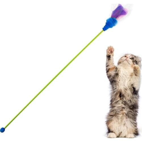 1Pc Cat Interactive Toy Stick Feather Wand With Small Bell Mouse Cage Toys Plastic Artificial Colorful Pet Gatos Teaser Toy
