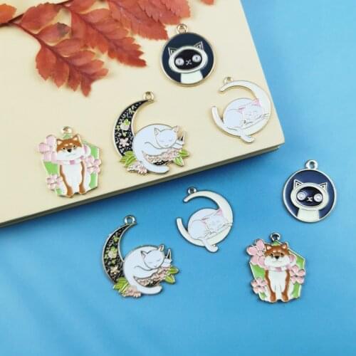 10pcs Enamel Moon Cat Flower Dog Charm For Jewelry Making Earring Pendant Fashion Charm Bracelet Charm Animal Pendants