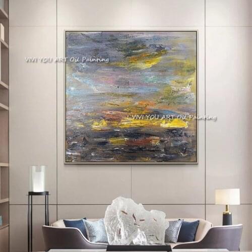 100% Handmade Abstract Thick Knife Oil Painting Grey Modern Hand-Painted Wall Art Picture For Living Room Decoration Gift
