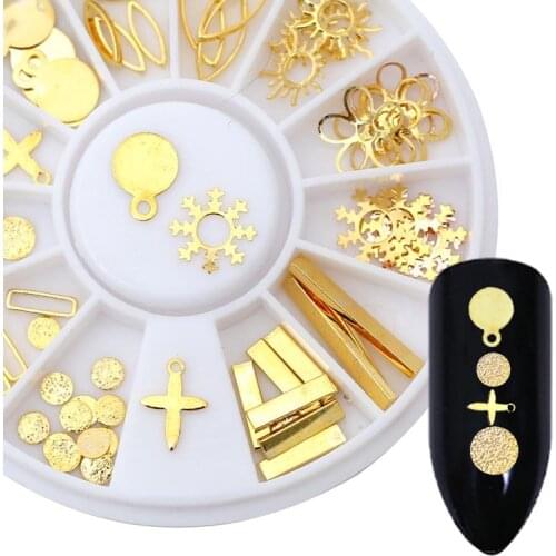 3D Nail Metal Jewelry Rivet Accessories Mix Shapes Rhinestone Cross Round DIY Manicure Nail Art Decoration Wheel DIY Tips