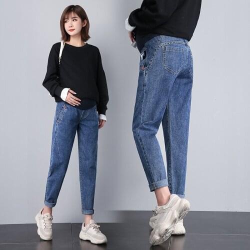 537# Maternity pants Spring Autumn Loose Maternity Jeans Belly Support Pants Elastic Waist Maternity Trousers