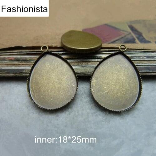 30 Antique Bronze Cameo Cabochon Base Settings Inner Size 18*25mm Teardrop Pendant Tray Teeth Base Cup For Jewelry Making