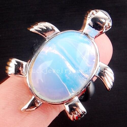 Free Shipping Women Fashion Jewelry 25x32MM Opalite Opal Turtle Bead Ring 6.5~12" US Adjust C4167