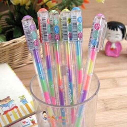 Shining DIY Watercolor Pen 6 Colors in One Pen Chalk Pen Photo Album Marker Highliter Pen 40pc/lot Wholesale Stationery Supplier