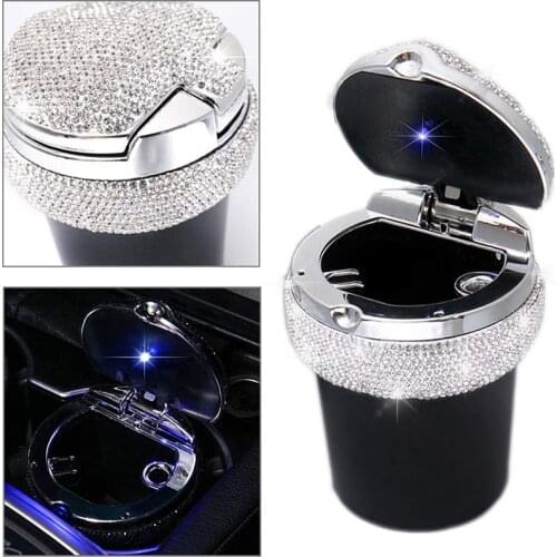 Bling Bling Car Ashtray Portable Cigarette Smokeless Cylinder Cup Holder with Blue LED Light Indicator Ideal for Car