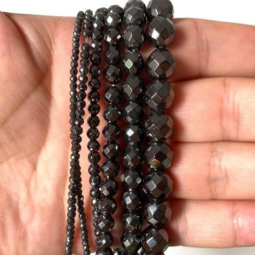 YWROLE Natural Stone Black Hematite Loose Faceted Round Beads For Jewelry Making DIY Bracelet Necklace 2/3/4/6/8/10MM 15