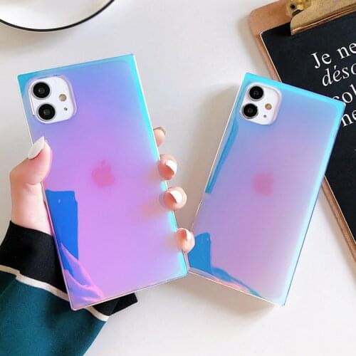 Purple Laser Square Phone Case For iPhone 12 Mini 12 Pro 11 Pro Max XR X XS Max 7 8 Plus Soft IMD Phone Back Cover For iphone 11