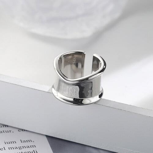 Kinel 2020 New 925 Sterling Silver Smooth Wide Surface Rings For Women Wedding Fine Jewelry Adjustable Finger Ring
