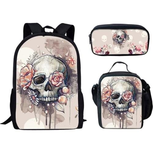 Cool Skull Print 3D School Bags Set Fashion Teenage Girls Student Book Bag Bookbags Large Capacity Kids Backpacks for Women Bags