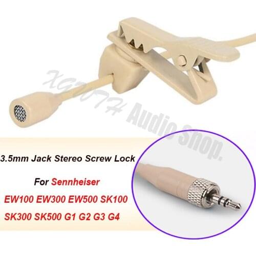 3.5mm Jack Stereo Screw Lock Portable Condenser Clip-on Lapel Lavalier Microphone for Sennheiser Wireless Body-Pack Transmitter
