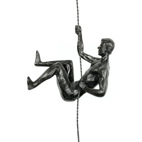 Creative Resin Rock Climbing Man Iron Wire Wall Hanging Decoration Retro Figures Sculpture Decor Statue Creative Present